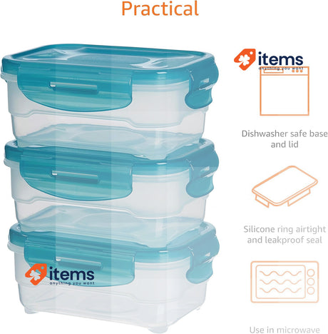 Amazon Basics Freezer Container Set with Lids, Airtight, Leak-Proof, 3 x 0.6 l