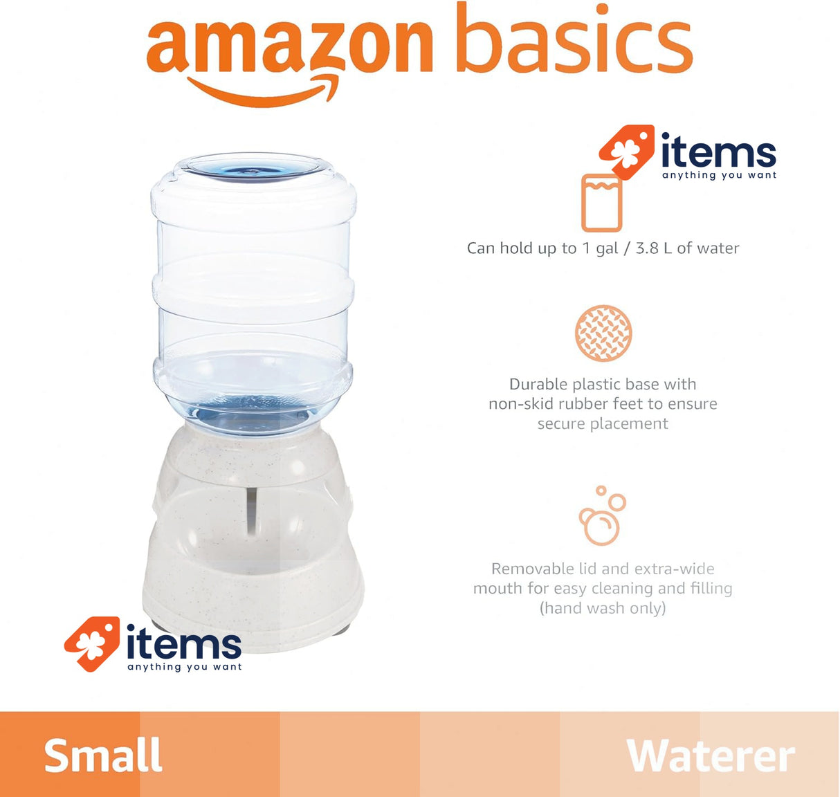 Amazon Basics Dog and Cat Water Feeder, Small, 3.8 liters, Transparent 1 Gallons
