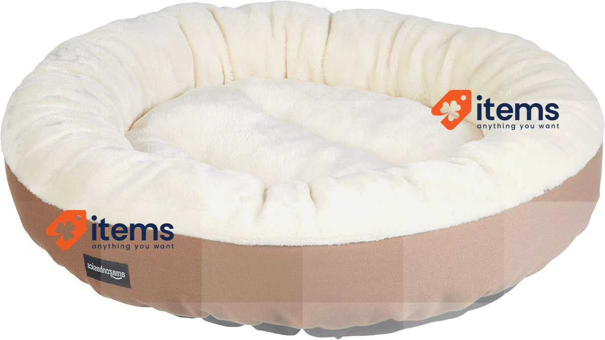 Amazon Basics Round Pet Bed for Dog or Cat 50 x 50.8x 15.2 Brown and Ivory