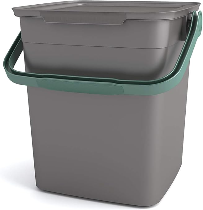 Curver Kis Smart Bio Compost Bin 9L with Lid and Handle, Grey/Green