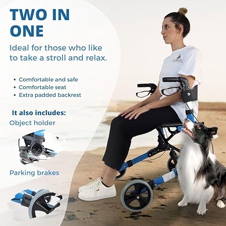 Mobiclinic®, Rollator 4 Wheel, Folding, Lightweight, with Seat and Bag Blue