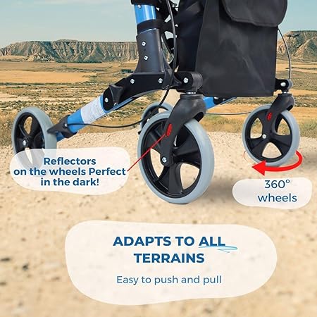 Mobiclinic®, Rollator 4 Wheel, Folding, Lightweight, with Seat and Bag Blue