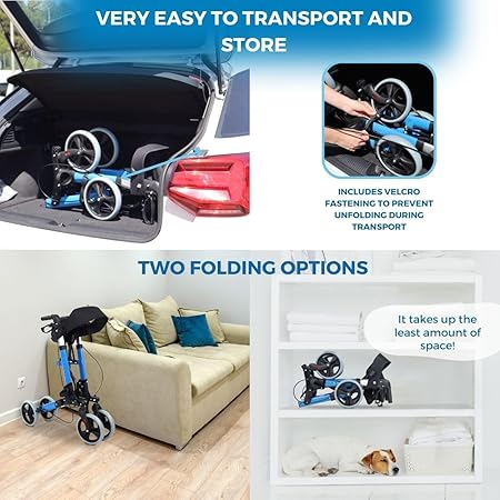 Mobiclinic®, Rollator 4 Wheel, Folding, Lightweight, with Seat and Bag Blue