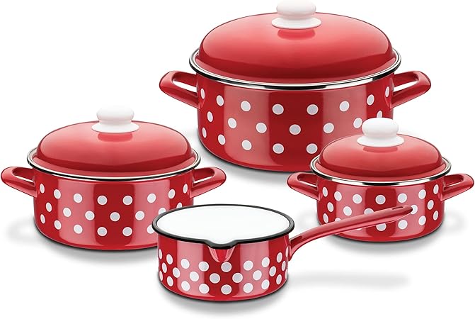 GSW Stahlwaren GmbH 7 Piece Enamel Cookware Set, Red, 30 x 30 x 30 cm