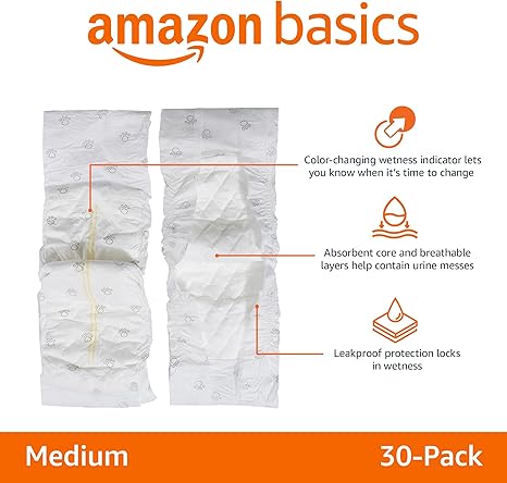 Amazon Basics Male Dog Wrap, Disposable Diapers, Medium, Pack of 30, White