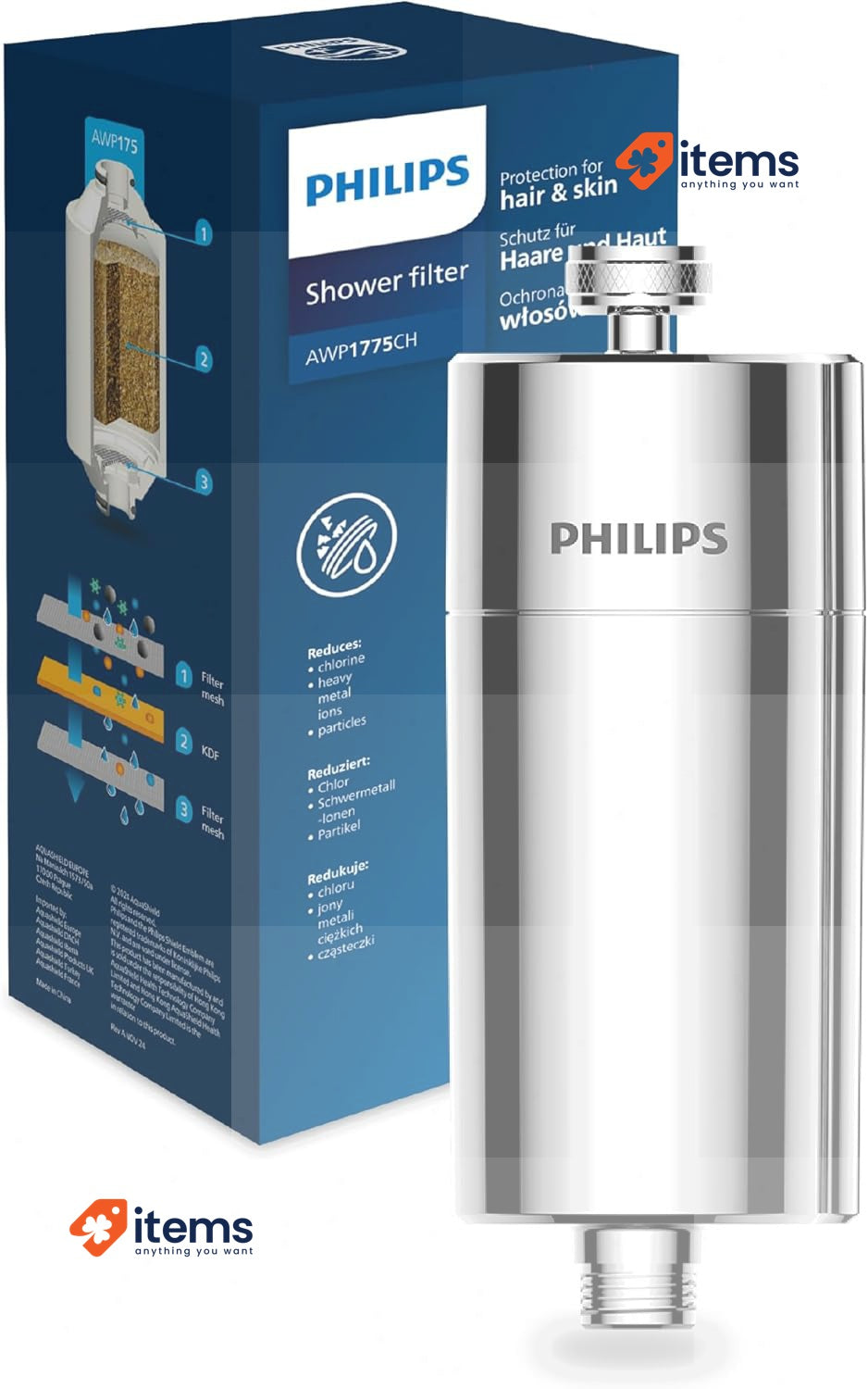 Philips Water - In-Line Shower Filter, Fits all standard hoses and taps Reduces
