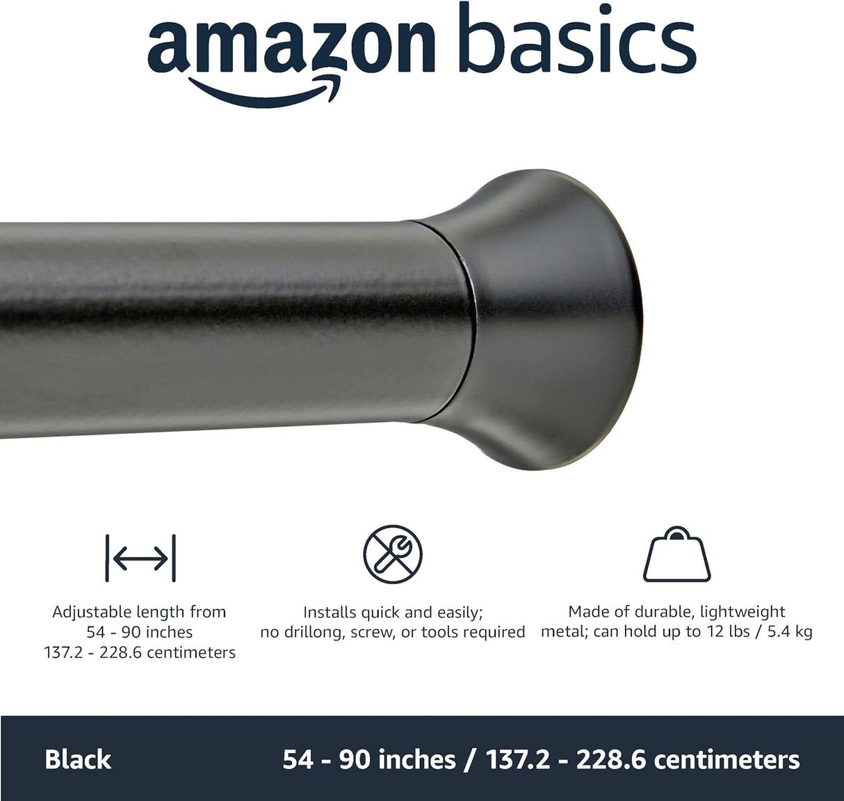 Amazon Basics - Stress bar for Shower cutatin, Black