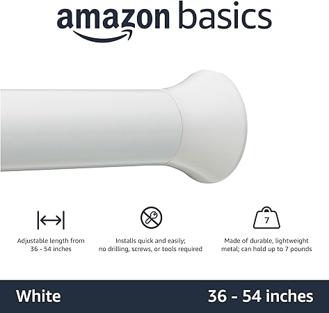 Amazon Basics Shower Curtain Tension Rod - 91 to 137 cm, White