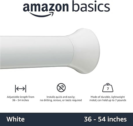 Amazon Basics Shower Curtain Tension Rod - 91 to 137 cm, White