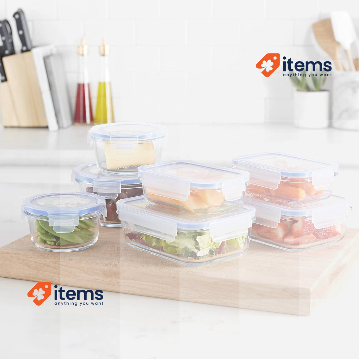 Amazon Basics Glass Food Storage Containers with Leak-Proof Lids, 14-Piece Set