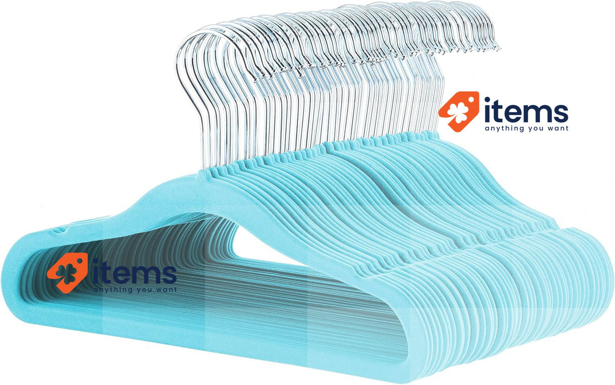 Amazon Basics Kids Velvet Cloth Hangers for Infant and Toddler Pack of 50 Blue
