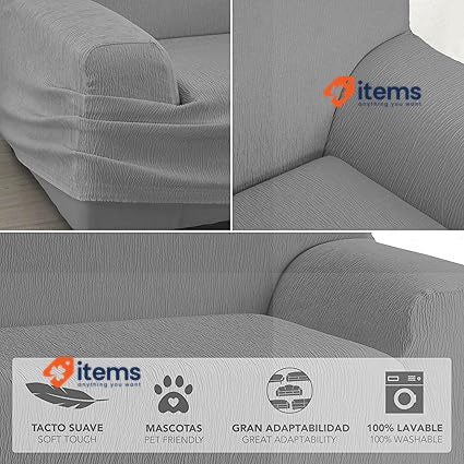 Martina Home 2 Seater Stretch Sofa Cover, Fabric, Grey, 2 Plazas (120 x 170 cm)