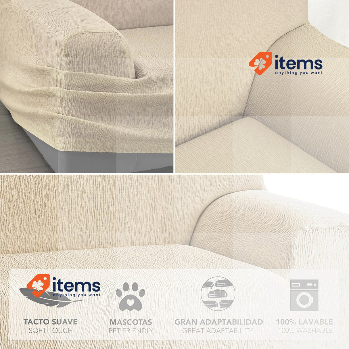Martina Home 2 Seater Stretch Sofa Cover, 2 Seaters 120 to 170 cm Beige Plazas