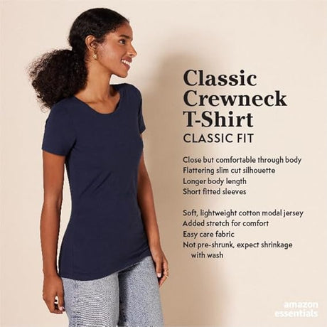 Amazon Essentials Women's Classic-Fit Short-Sleeve Crewneck T-Shirt, Multipacks