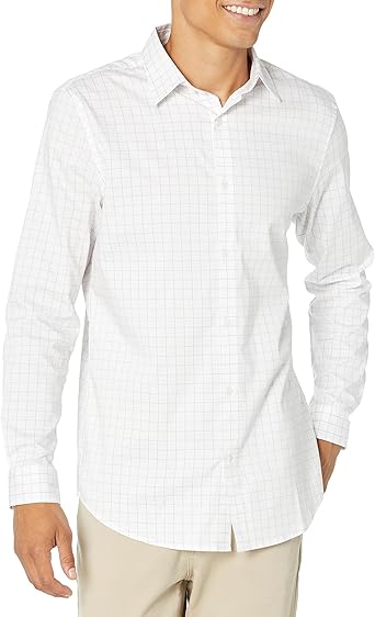 Amazon Essentials Men's Slim-Fit Long-Sleeve Stretch Dress Shirt White Medium