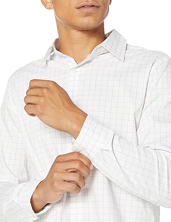 Amazon Essentials Men's Slim-Fit Long-Sleeve Stretch Dress Shirt White Medium