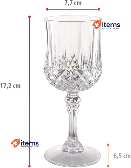 Alpina Wine Glasses Set of 6 - 200ml Hard Plastic Glasses - Crystal Effect