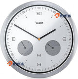 Mebus Radio Wall Clock W/ Thermometer And Hygrometer Ø26cm, Plastic, Silver