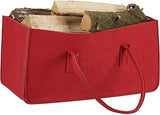 Relaxdays Felt Firewood Basket, Portable Magazine Holder, Wood Bin, Red