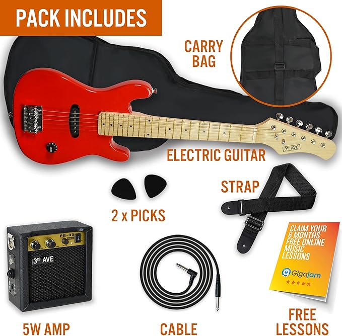 3rd Avenue 1/4 Size Kids Electric Guitar Pack for Junior Beginners