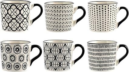 H&H Tea Cup Sets, Stone, Black, 6 Count (Pack of 1)