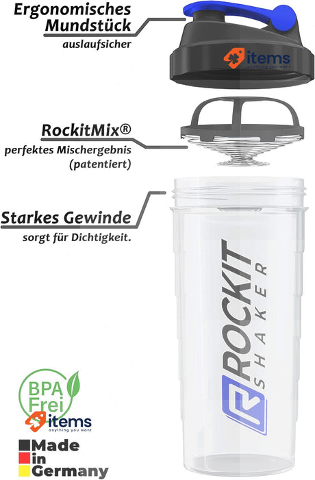 ROCKITZ 1000ml Protein Shaker & Drinking Bottle - BPA free Transparent