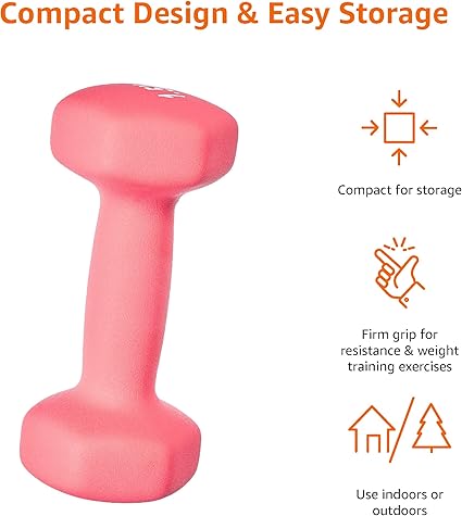 Amazon Basics Neoprene Dumbbell Pair, 3kgs ( 2 Pack of 1.5 kg), Pink