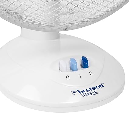 Bestron Mobile Table Fan Ø 27cm, Small Fan 2 Speed levels & 75° White