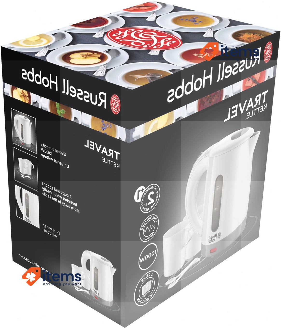 Russell Hobbs Electric Kettle Lightweight Travel 850 ml, 1000W White