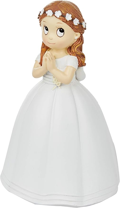 Mopec Communion Figure Girl Long Dress and Crown Flowers, Synthetic White