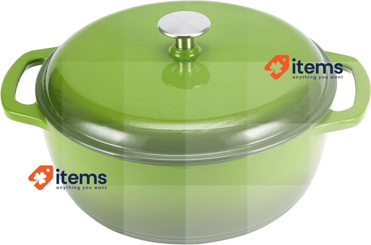 Enameled Cast Iron Round Dutch Oven with Lid and Dual Handles  6.9 L, Green