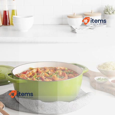 Enameled Cast Iron Round Dutch Oven with Lid and Dual Handles  6.9 L, Green