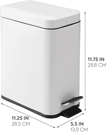 iDesign Bathroom Pedal Bin , Small Waste Bin with Lid White