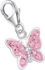 For Dich Pink Crystal Butterfly Charm Pendant 925 Real Silver Cubic Zirconia