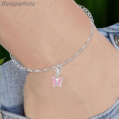 For Dich Pink Crystal Butterfly Charm Pendant 925 Real Silver Cubic Zirconia