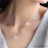 For Dich Pink Crystal Butterfly Charm Pendant 925 Real Silver Cubic Zirconia