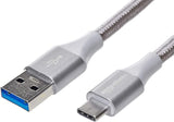 Amazon Basics Double Braided Nylon USB-C to USB-A 3.1 Gen 1 Cable 1.8 m, Silver