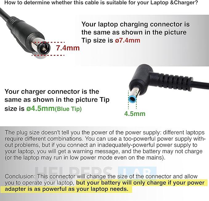 helpers lab AC Power Cord Charger Laptop Adapter Tip Connector Converter