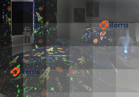 Bedlam - Supersonic Glow In The Dark Duvet Cover Set, Junior Bed Size Blue