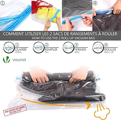 VOUNOT 12-Pack Vacuum Storage Bags for Clothes Grey