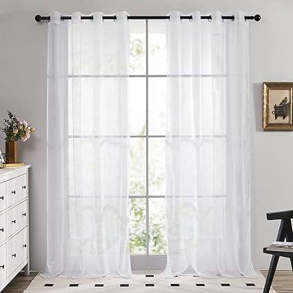 Deconovo Net Curtains Long Drop White, 2 Panels