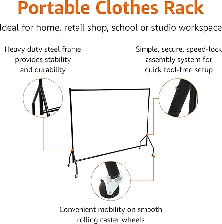 Amazon Basics Clothes Rail Garment Rail, 1.82 x 1.52 m, Black