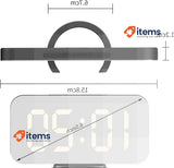 Mirrored LED Alarm Clock w/Large Screen, Portable 12 / 24H display with USB port