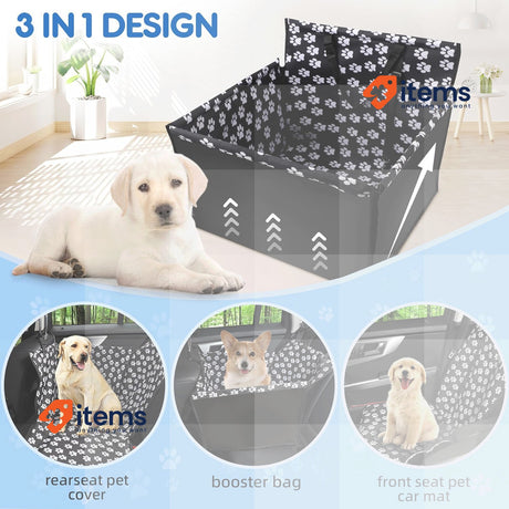 Funpet Dog Car Seat Waterproof Pet Car Seat Cover with Dog Seat Belt Black