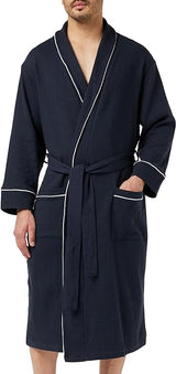 Amazon Essentials Men's Lightweight Waffle Robe Navy Blue XL