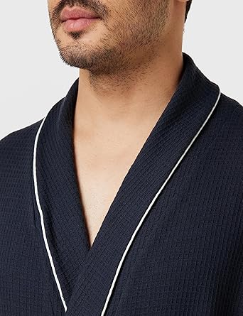 Amazon Essentials Men's Lightweight Waffle Robe Navy Blue XL