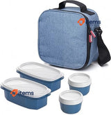 Tatay Insulate Bag, 3L Capacity, 4 Plastic Containers BPA Free, Blue Denim