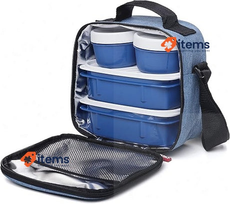 Tatay Insulate Bag, 3L Capacity, 4 Plastic Containers BPA Free, Blue Denim
