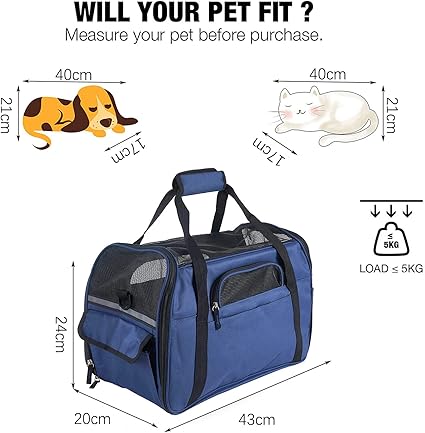 PETTOM Dog Cat Carrier Foldable Waterproof Pet Carrier Royal Blue