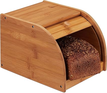 Relaxdays 10024208 Bamboo Bread Bin, Rolling Front Lid Natural